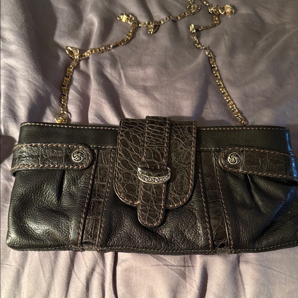 Brighton Black Leather Clutch with Chain Strap 10.5” wide 4.5” tall
